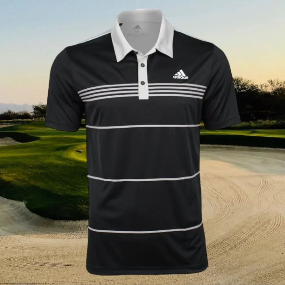 Adidas Climalite Mens Block Stripe Golf Polo Shirt - Picture 1 of 8